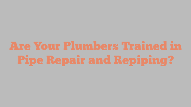 Are Your Plumbers Trained in Pipe Repair and Repiping?